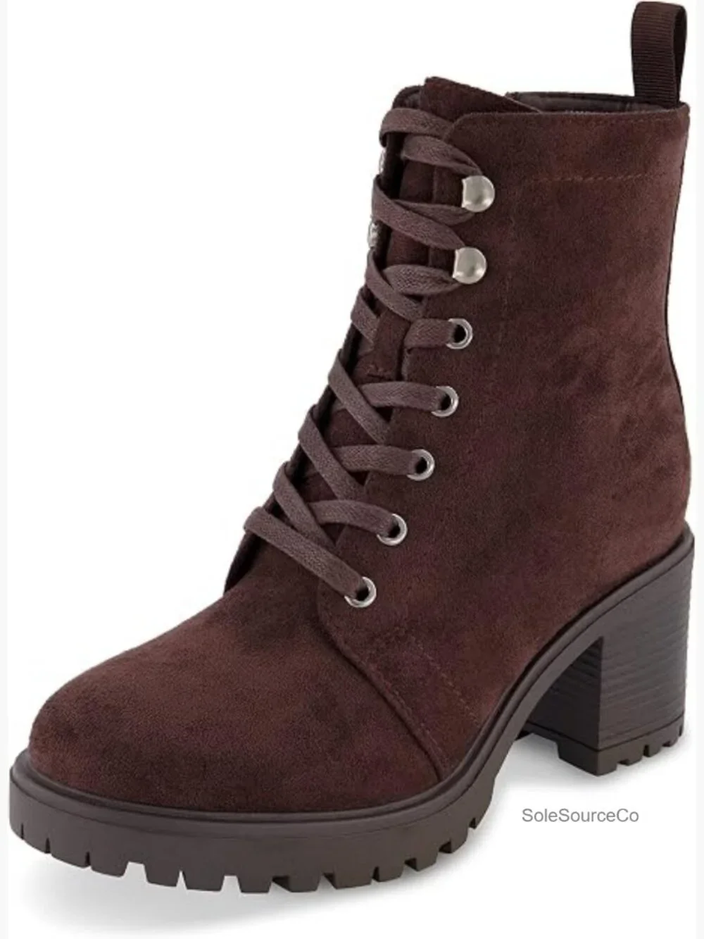 Lace Up Ankle Booties with Memory Foam Insole, Chunky Heel
